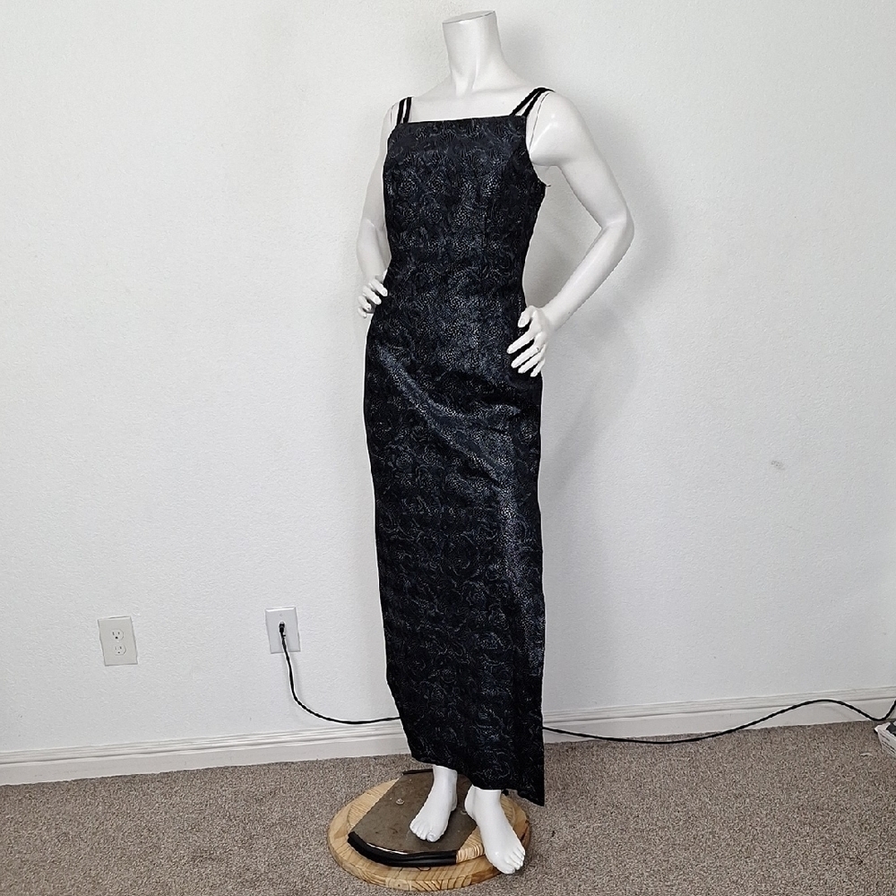 Blondie Nites Black Y2K Patterned Strappy Back Maxi Party Dress Approx. Size M